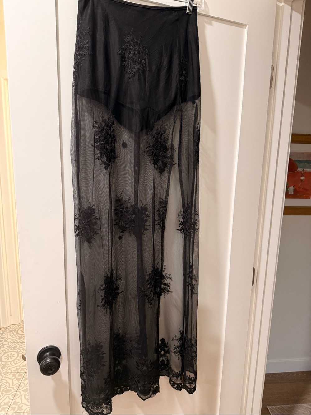 Lioness Black Sheer Maxi Skirt with Floral Appliqué